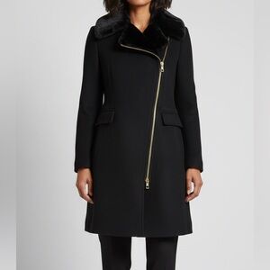 CLUB MONACO | Black Wool Blend & Faux Fur Jacket